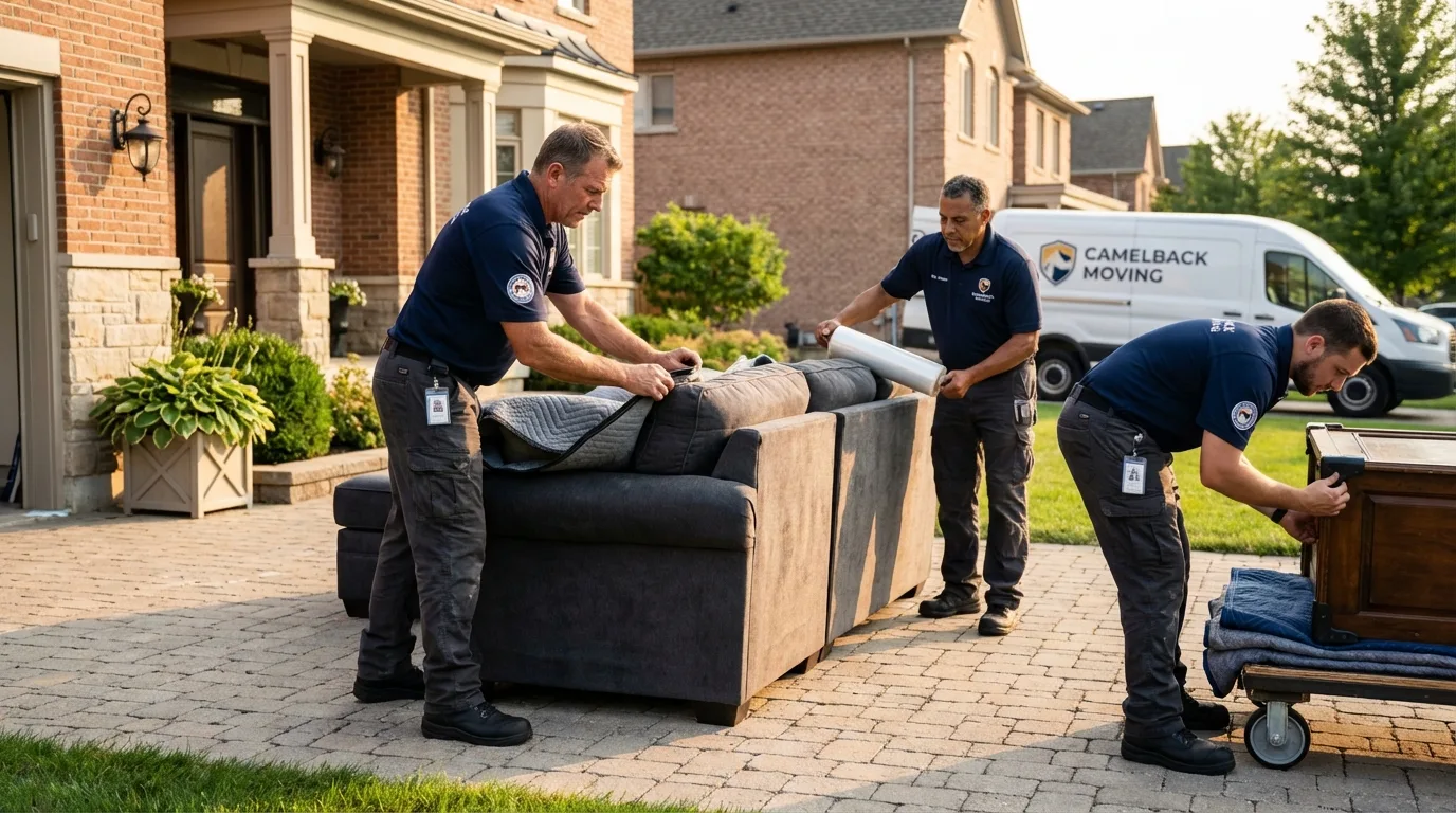 Large estate moving crew wrapping furniture in Mukwonago, WI